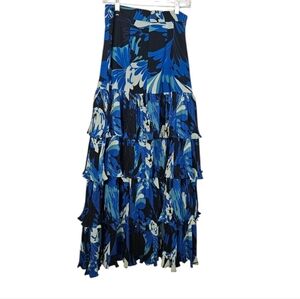 Cibon Women's Blue Floral Tiered Long Skirt Size S